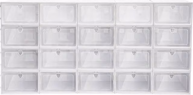 VOGREX 20 Pack Clear Stackable Plastic Front Opening Shoe Boxes and Underbed Storage Organisers