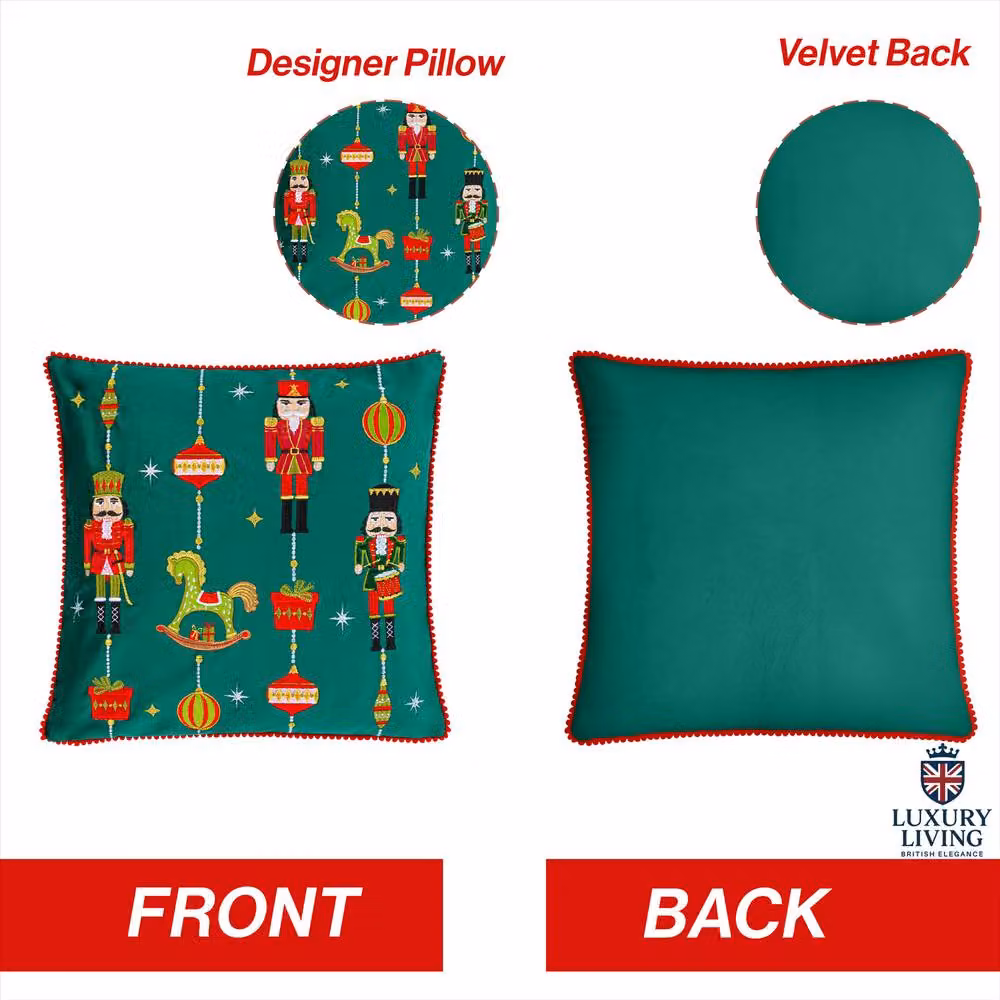 Luxury Living Green Embroidered Nutcracker Christmas Cushion, W x H: 45 x 45 cm – 3