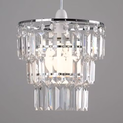 ValueLights Kelsks Modern Silver Chandelier Droplet Ceiling Lamp Shades and LED Bulbs, Set of 2, Shade Width: 23 cm – 3
