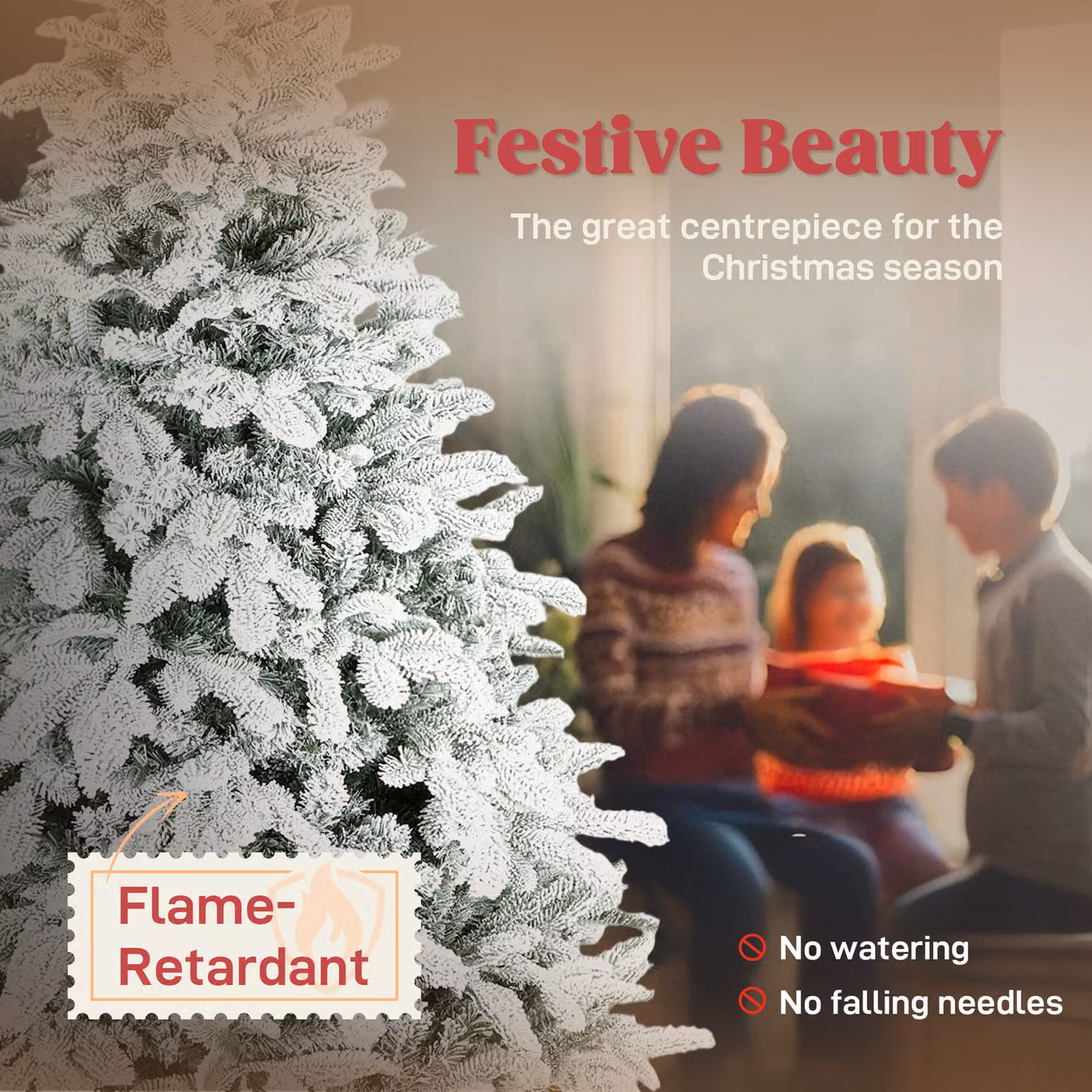 HOMCOM 6 ft White Artificial Flocked Christmas Tree with 1182 Branches and Metal Stand – 4