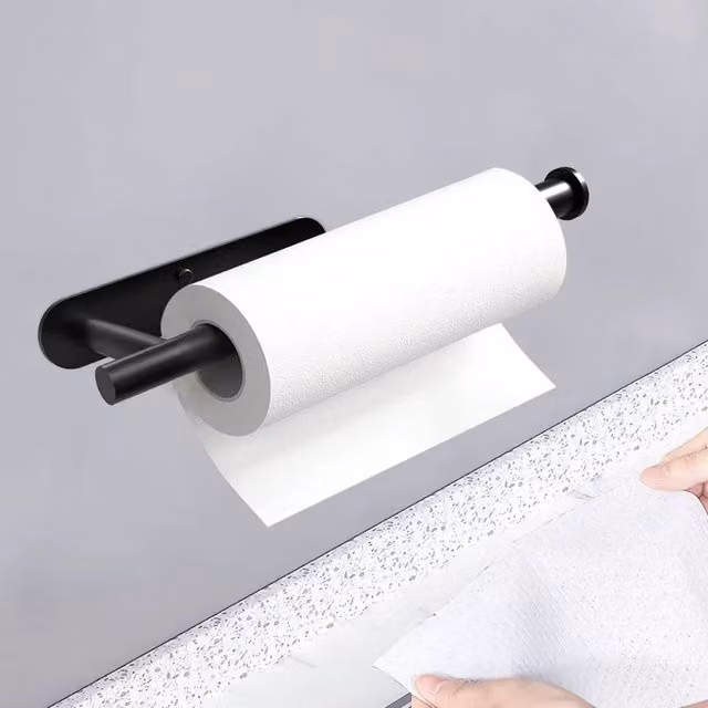 SPETLEK Self-Adhesive Wall Mounted Stainless Steel Paper Towel Holder, Black – 1