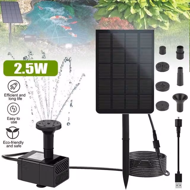 NESTLUNE Solar Powered Water Pump Fountain for Garden and Pools, Black, W: 100 cm, D: 15 cm, H: 15 cm