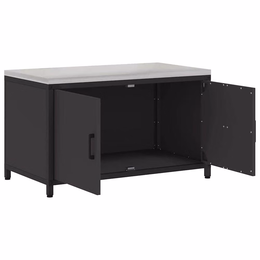 Berkfield Home Industrial Black Steel Kitchen Storage Cabinet with Internal Shelves and Hinged Doors – 5