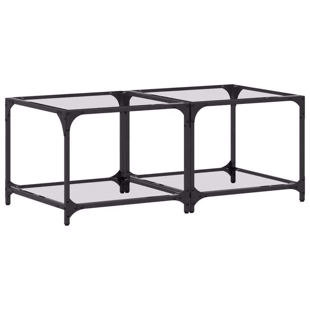 Berkfield Home Set of 2 Modern Square Coffee Tables with Transparent Glass Tops and Steel Frames, W/D/H: 50 x 50 x 40 cm – 2