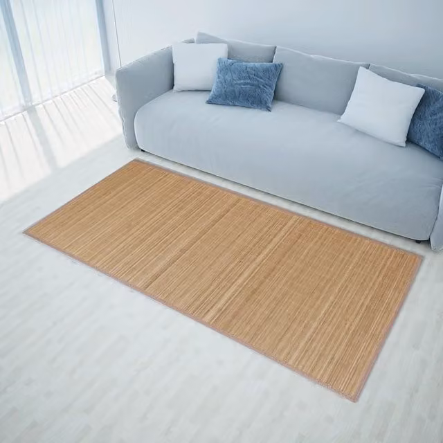Berkfield Home Rectangular Brown Bamboo and Polypropylene Rug W: 80 cm, L: 300 cm