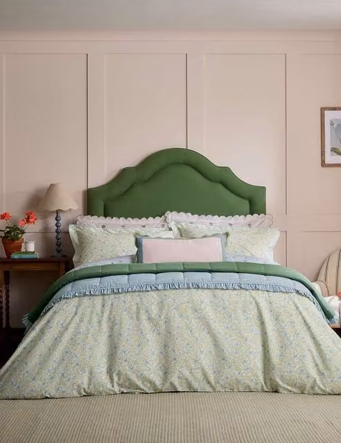 Joules Reversible Green Floral Pure Cotton Duvet Cover and Pillowcase Set, W/D/H: 200 x 180 cm