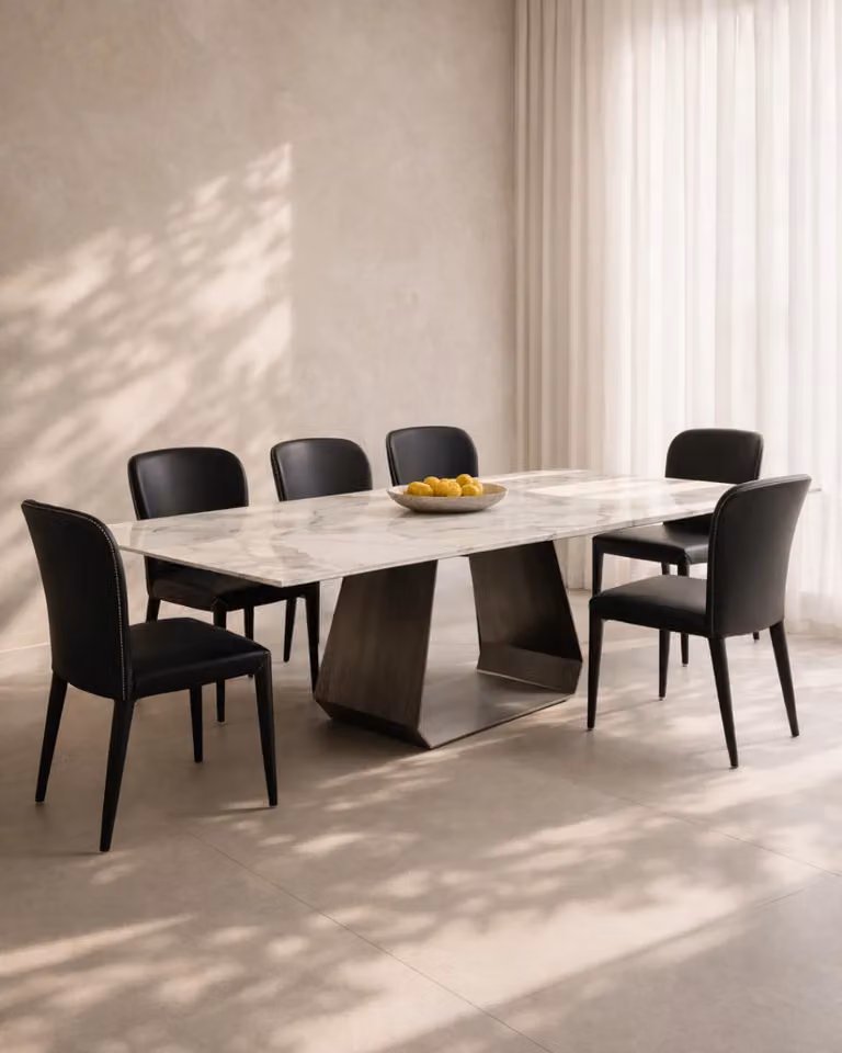 Tommy Franks Amora Modern Rectangular Ceramic Dining Table in White, Grey and Silver, W/D/H: 240 x 120 x 75 cm