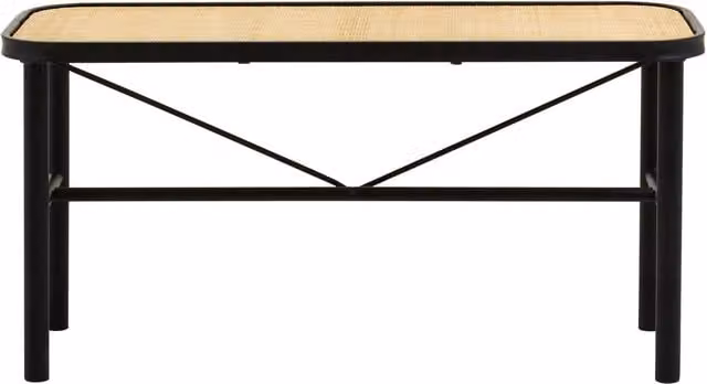 Orsina Depok Minimalist Metal and Rattan Bench in Matt Black