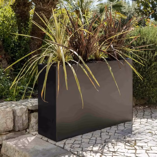 Primrose Tall Black Galvanised Steel Trough Planter with Plastic Insert, 89 cm