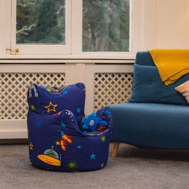Ready Steady Bed Space Boy Kids Bean Bag Armchair in Blue with Armrests
