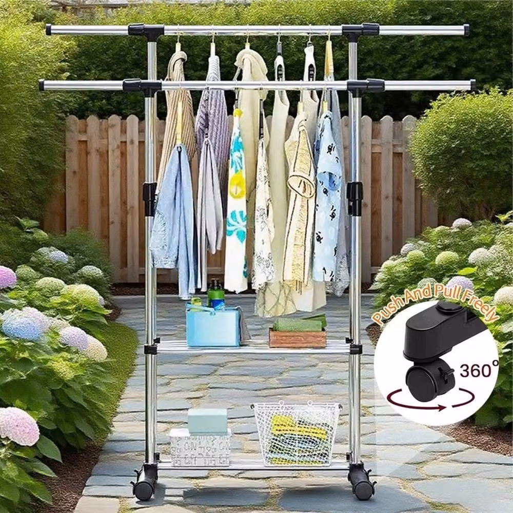 VOGREX Adjustable Mobile Clothes Rack in Silver and Multicolour – 2