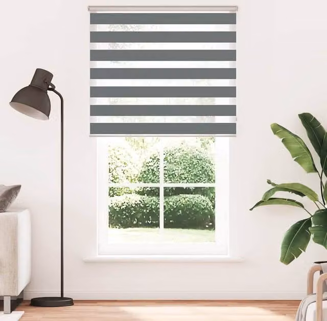 Berkfield Home Zebra Blind in Dark Grey, W: 130 cm, H: 200 cm