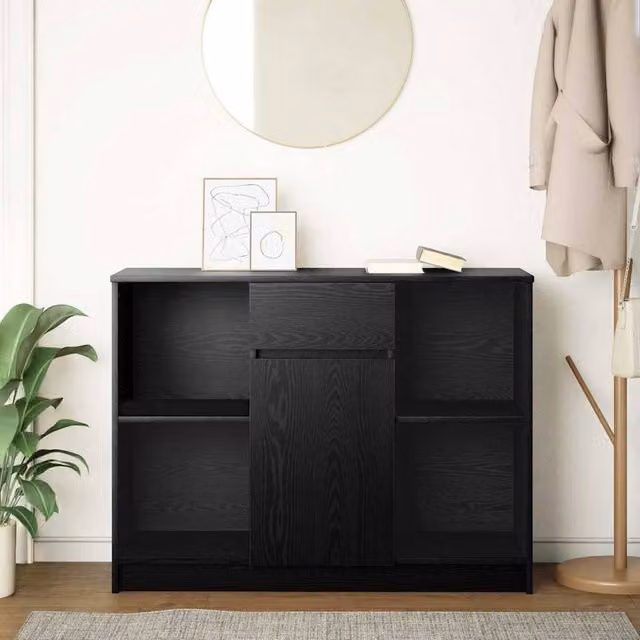 Berkfield Home Modern Sideboard with Drawer in Black Oak, W/D/H: 101 x 35 x 76 cm