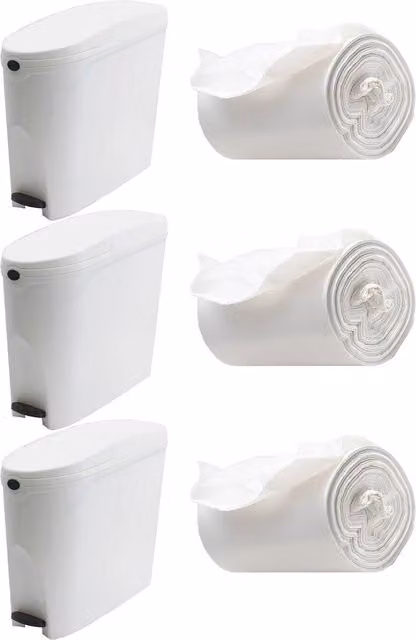 ProKleen White Pedal Operated Toilet Sanitary Bin with 3 x 20L Capacity and 150 Liners