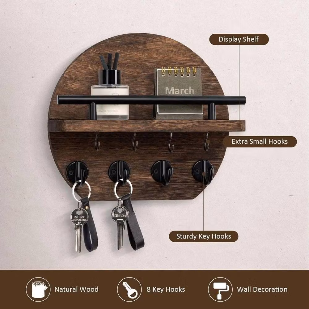 FORGEVIO Rustic Wooden Wall Mounted Key Holder in Brown – 3