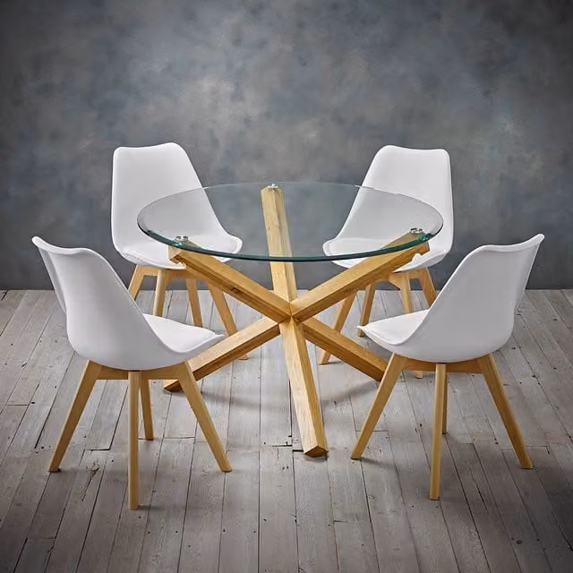 LPD Home Set of 2 White Scandinavian Dining Chairs with Synthetic Leather and Beech Wood Legs
