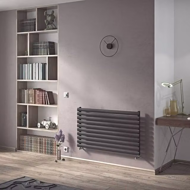Bathroom Kingdom Nova Anthracite Single Oval Horizontal Wall Hung Radiator in Grey, W: 52.6 cm, H: 180 cm – 1