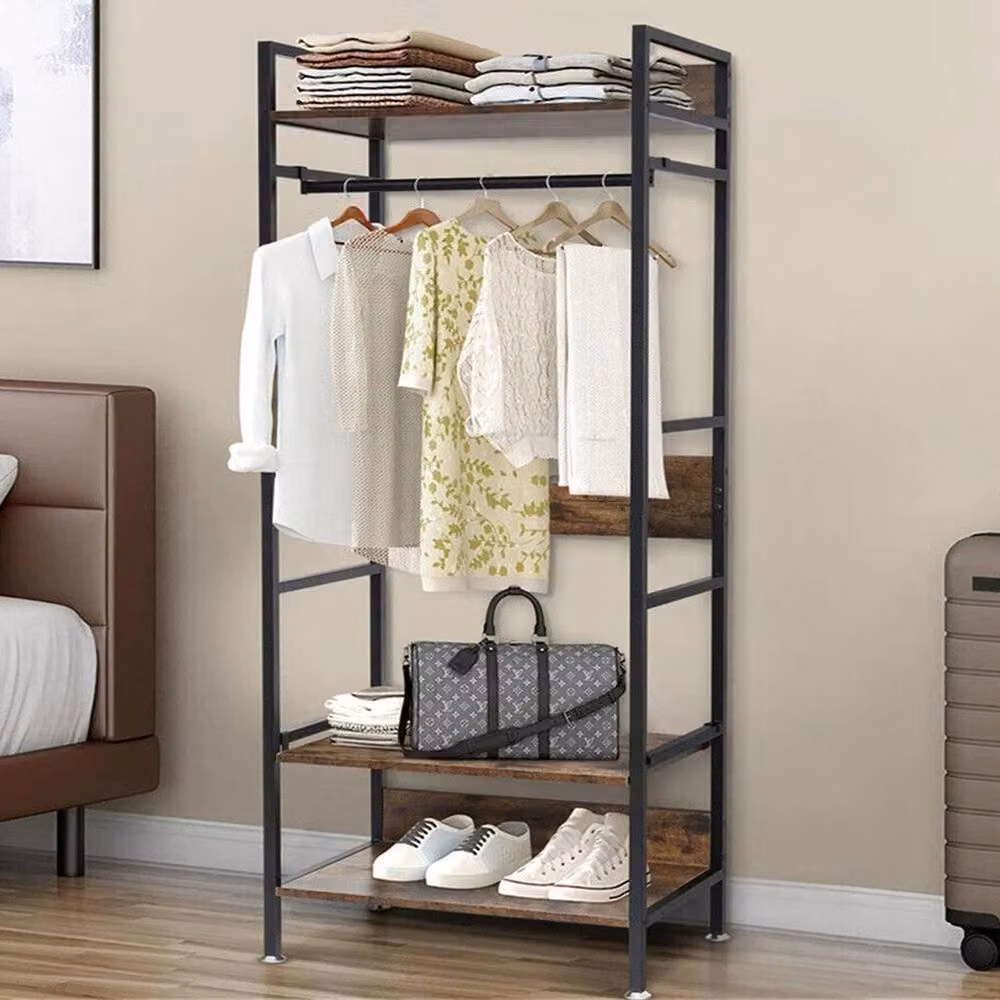 Kelvenix Rustic Wooden Clothes Garment Rail in Brown – 4
