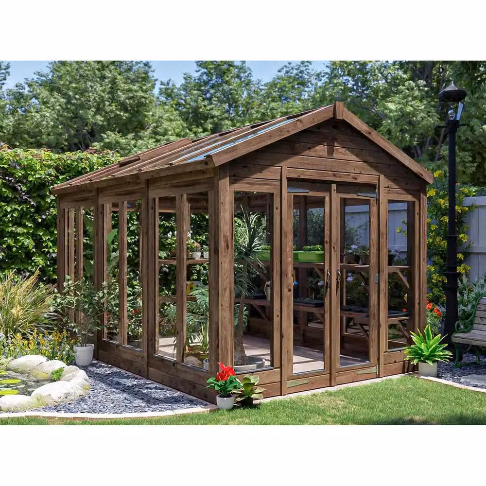 Dunster House Growzilla Wooden Greenhouse with Shelving in Brown, W: 240 cm, D: 360 cm, H: 240 cm – 2