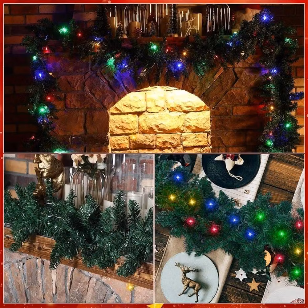 FLAVORA 18ft Green Christmas Garland with Colourful Prelit Lights, W: 100 cm, H: 60 cm – 4