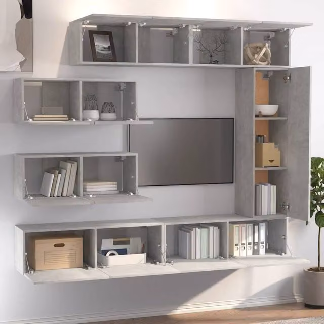 Berkfield Home Classic 7 Piece TV Cabinet Set in Concrete Grey Matt MDF