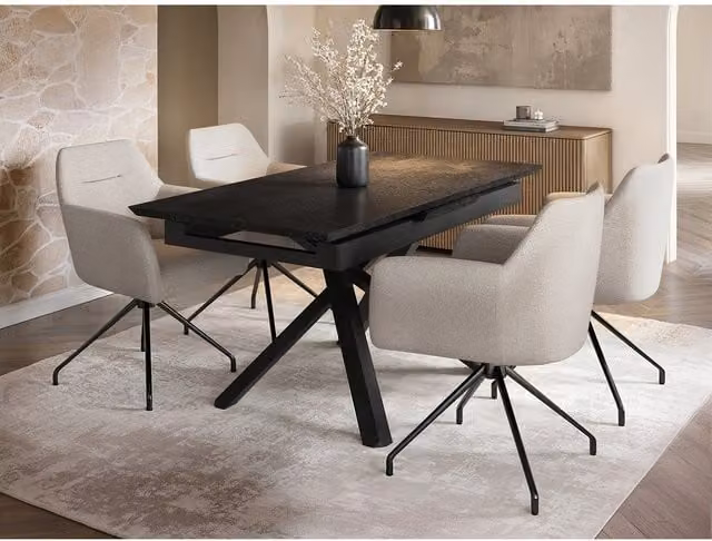 Solace+Co Lexi & Isla Modern Extendable Dining Set with 4 Swivel Chairs in Cream and Black