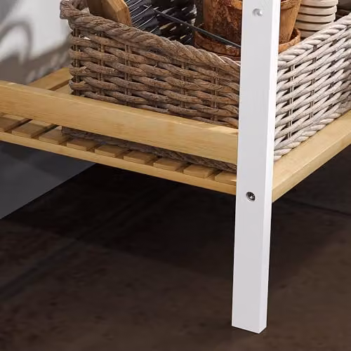 HOMCOM 4-Tier Bamboo Bathroom Storage Shelf with Adjustable Shelves, Natural and White, W/D/H: 43.5 x 31.5 x 111.0 cm – 5