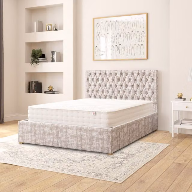 Aspire Monroe Upholstered Fabric Ottoman Storage Bed in Grey, W/D/H: 140 x 200 cm