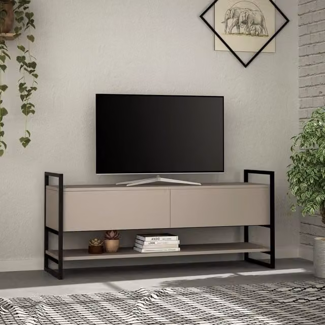 Decortie Metola Industrial TV Stand in Grey and Brown with Metal Accents