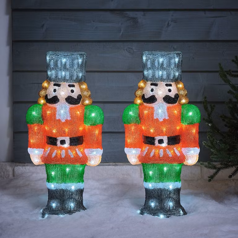 Set of 2 Multicolour Nutcracker LED Light Up Acrylic Figures
