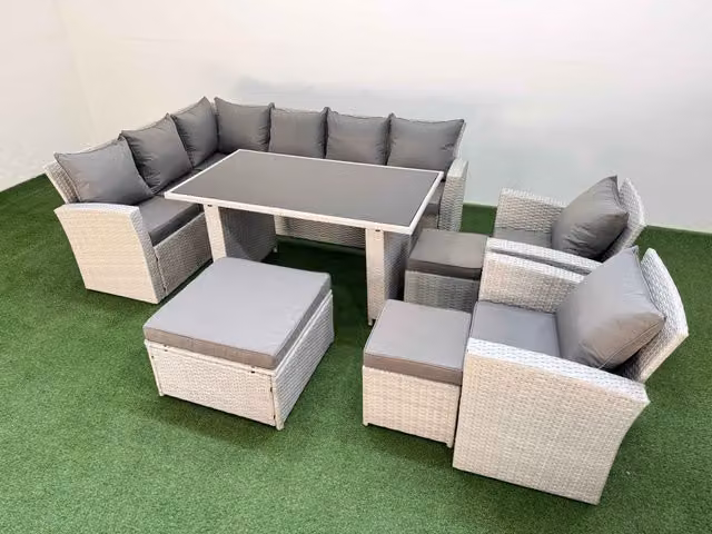 Fimous 11 Seater Wicker Rattan Corner Sofa Set with 3 Footstools in Light Grey