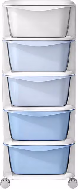 Nordara Blue 5 Drawer Rolling Storage Cart with Lockable Wheels and Castors, Blue and White