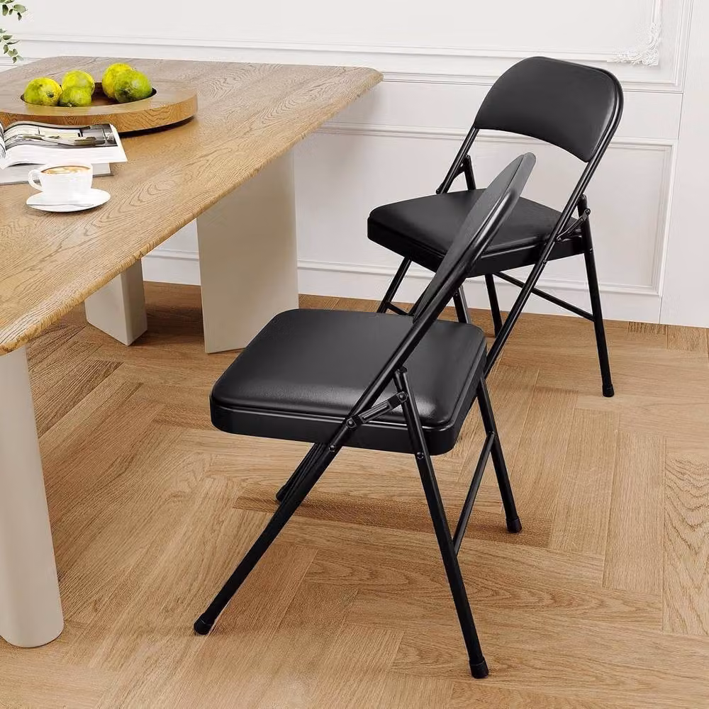 London Boutique Set of 8 Black Padded Folding Dining Chairs with Backrest – 7
