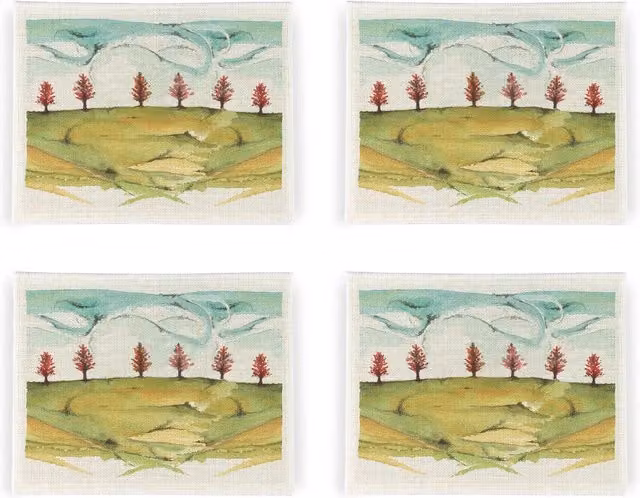 Purely Home Swirled Skies Graphic Linen Placemats, Set of 4, White and Multicolour, Square