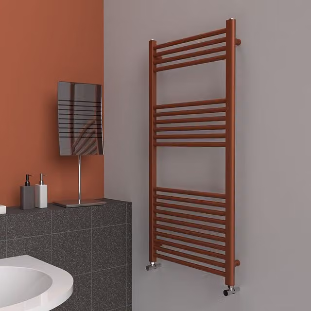 Lux Heat Metallic Copper Coloured Steel Towel Radiator, W: 60 cm, H: 120 cm
