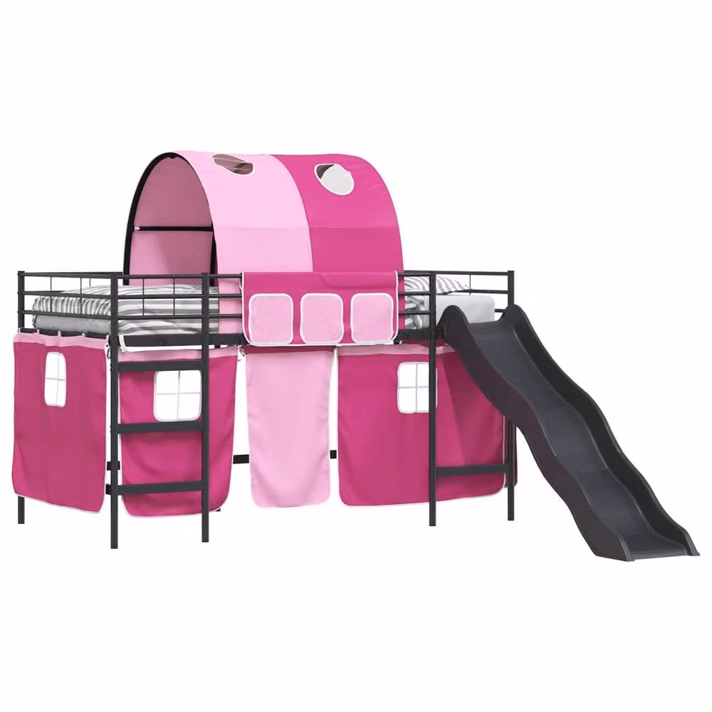 Berkfield Home Kids' Metal Loft Bed Frame in Black and Pink, W: 80 cm, L: 200 cm – 2
