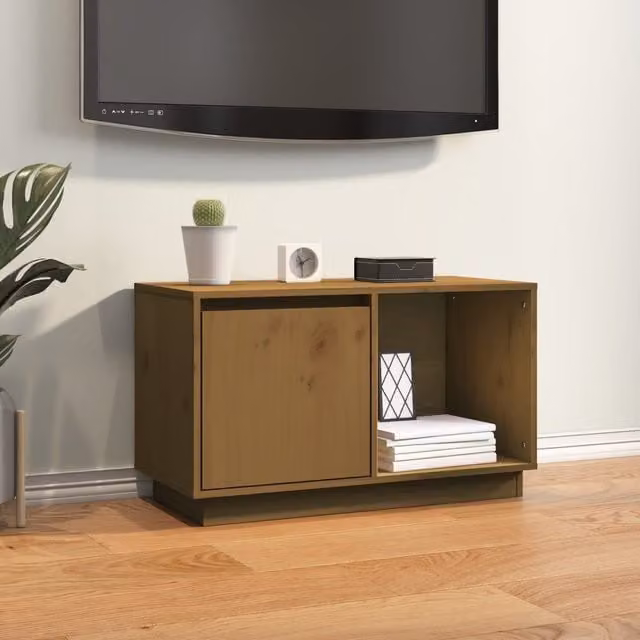 Berkfield Home Rustic Solid Wood Pine TV Cabinet in Brown, W/D/H: 74 x 35 x 44 cm – 1