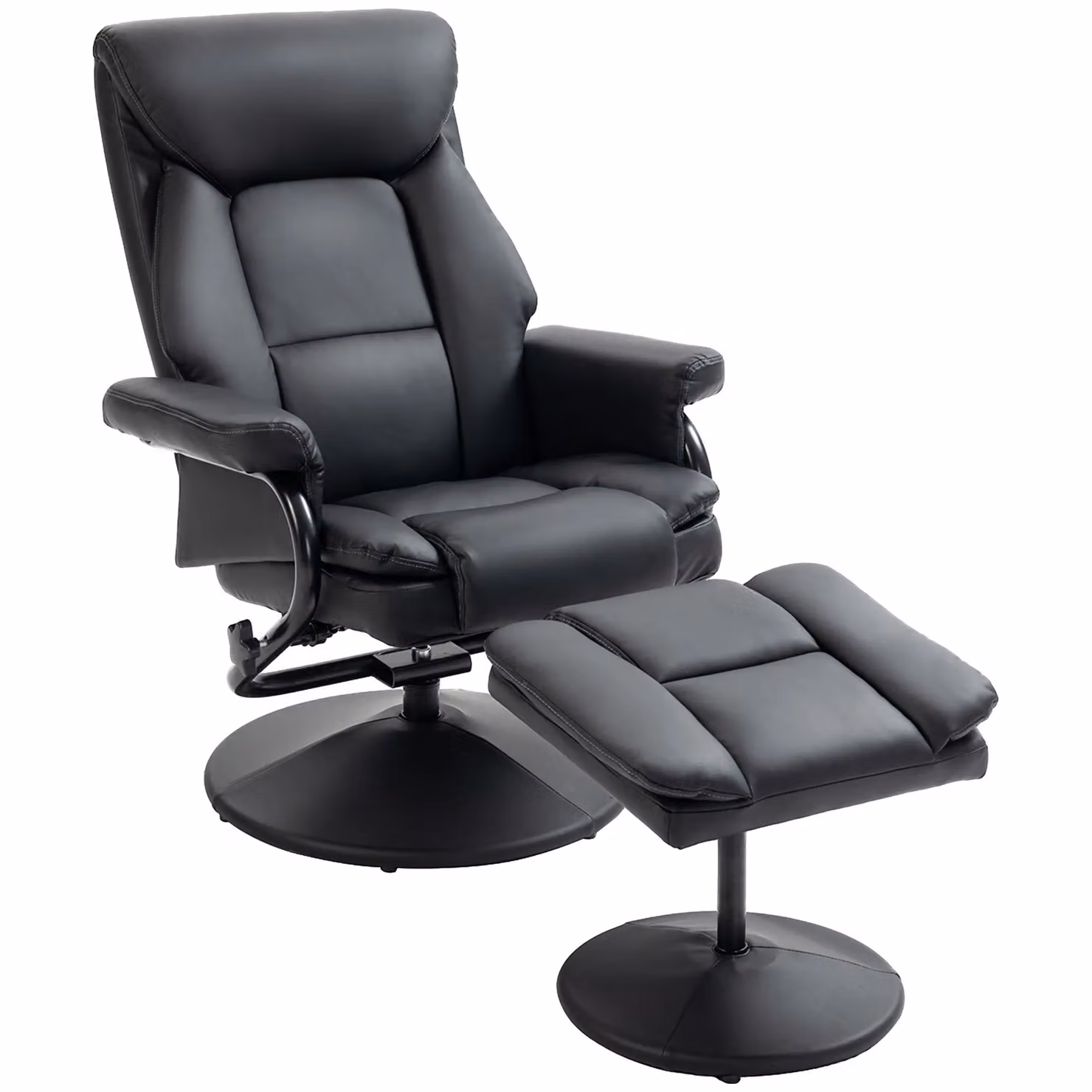 HOMCOM PU Leather Swivel Recliner Armchair with Ottoman, Black – 2