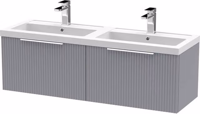Balterley Fluted Wall Hung 2 Drawer Vanity Basin Unit and Basin, Satin Grey, Width: 120 cm
