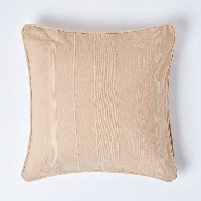 Homescapes Cotton Rajput Ribbed Cushion Cover in Beige and Brown, W: 60 cm x H: 60 cm