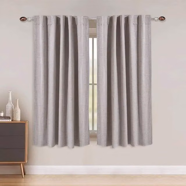 Livingandhome Pair of Plain Beige Blackout Fabric Curtains, Width: 137 cm