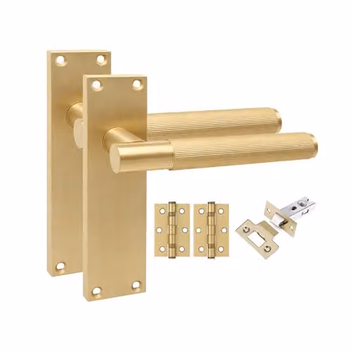 Golden Grace Hardware Victorian T-Bar Latch Door Handles with Long Backplate Set in Gold Brass