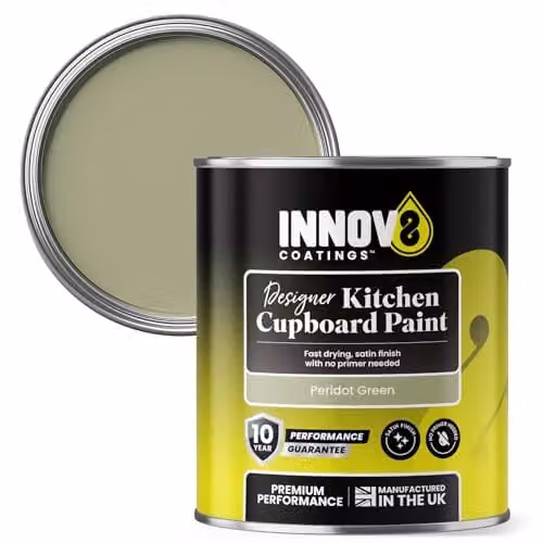 Innov8 Coatings Designer Kitchen Cupboard Paint in Peridot Green, Satin Finish, 750 ml – 1