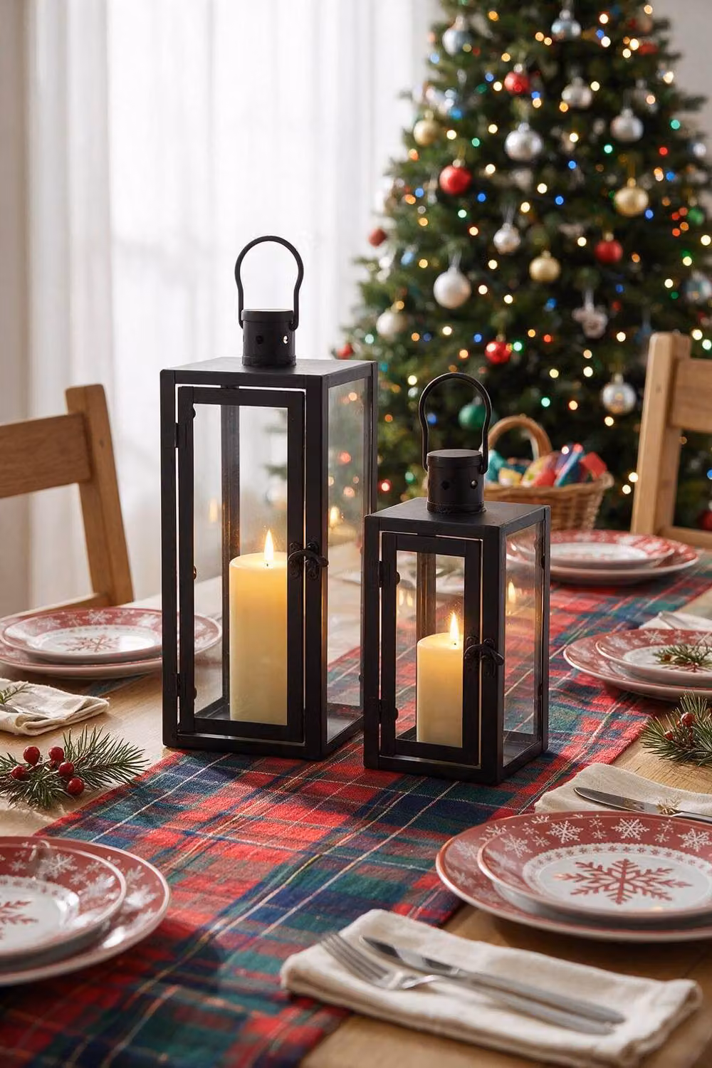 ExtraStar 2-Piece Black Metal and Glass Pillar Candle Holder Set for Tabletop Use – 3