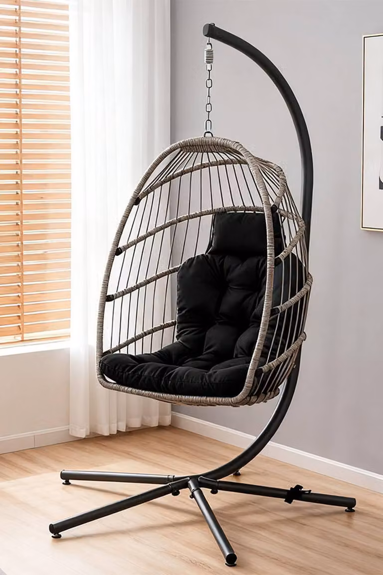 Living and Home Fluffy Thick Hanging Swing Chair Cushion in Black with Water Repellent Outdoor Fabric