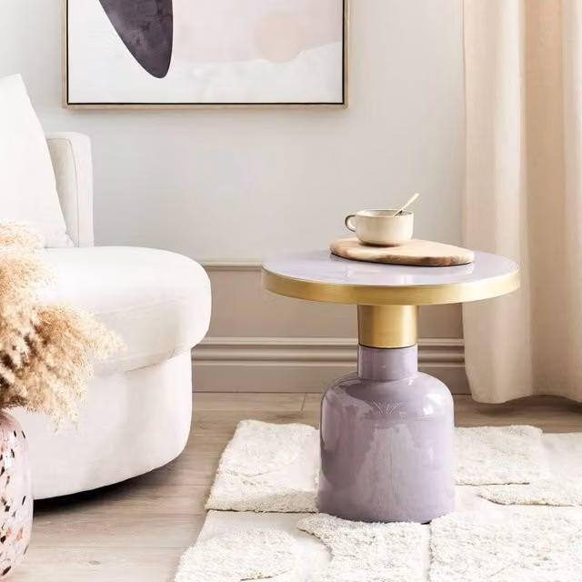 Wyld and Coco Violet Metal Side Table with Purple Oval Top, H 45 cm x W 45 cm x D 45 cm – 1