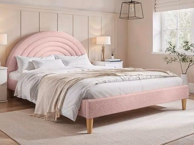 Flair Ava Boucle Upholstered Double Bed in Pink, W/D/H: 140 x 200 x 147 cm