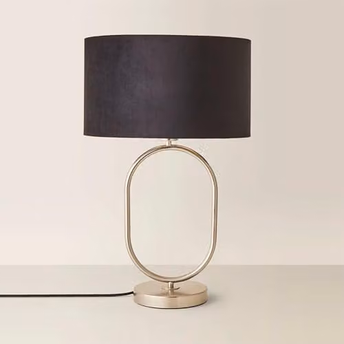 ValueLights Antonia Black Velvet Oval Table Lamp with Brushed Chrome Base