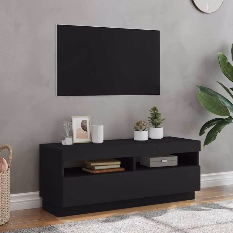 Berkfield Home Modern TV Cabinet with LED Lights in Black, W/D/H: 100 x 35 x 40 cm