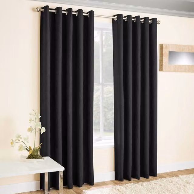 Enhanced Living Vogue Black Eyelet Thermal Dimout Curtains, Pair, Black, W: 137 cm, H: 168 cm